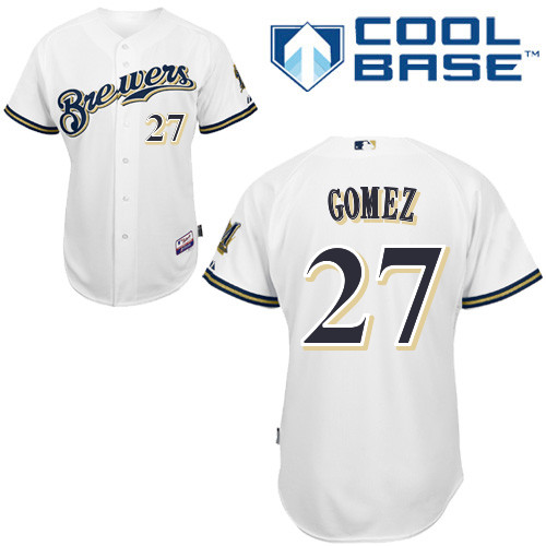 Carlos Gomez #27 MLB Jersey-Milwaukee Brewers Men's Authentic Home White Cool Base Baseball Jersey